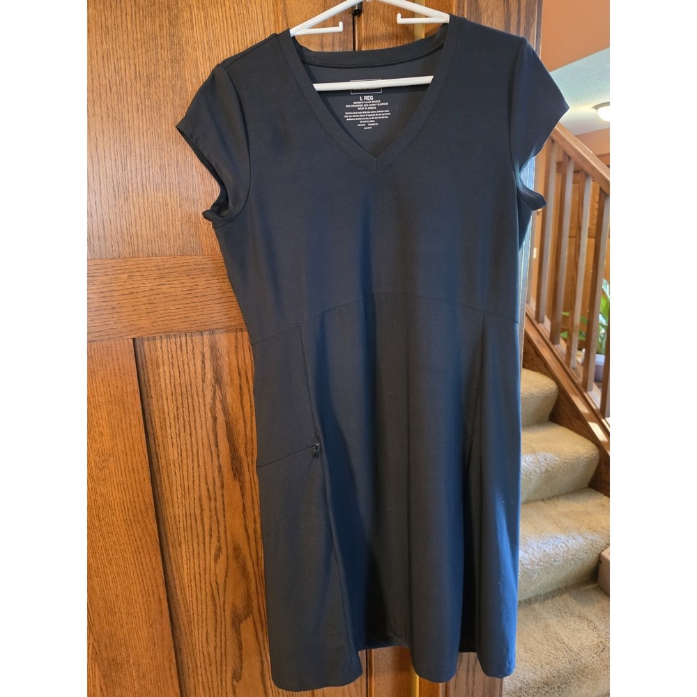 L.L.Bean Fitness Dress Womens‎ Large Black Cap Sleeve Zip Pocket Outdoor Casual